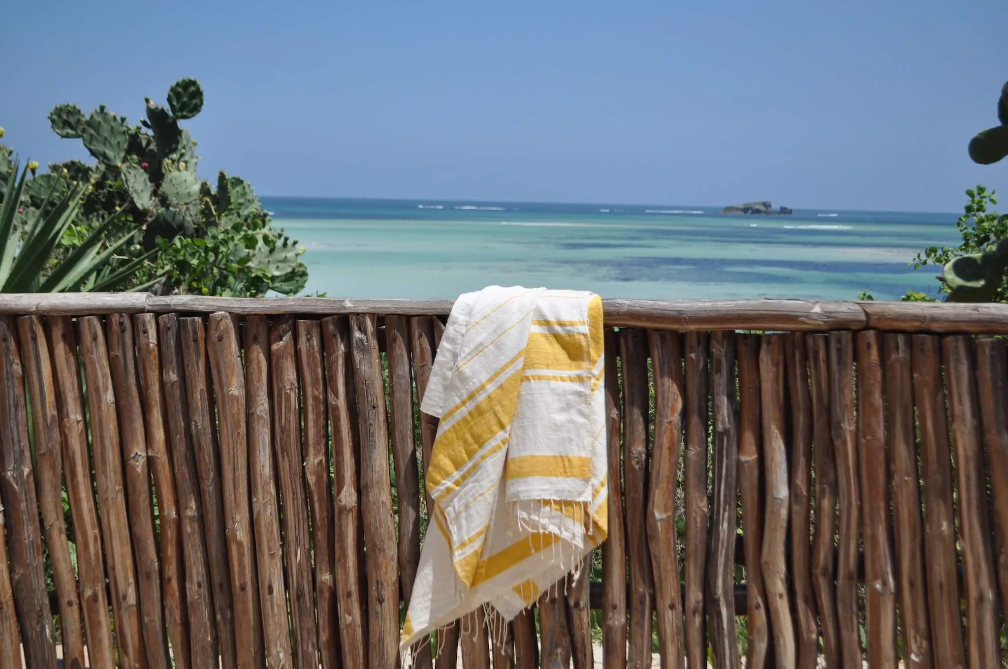 Striped Cotton Beach Towel in Yellow, Off White