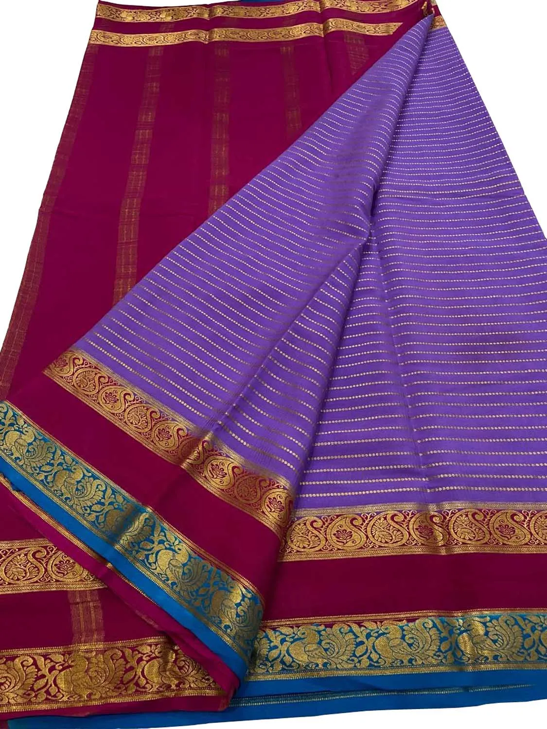 Stunning Purple & Pink Mysore Crepe Silk Saree