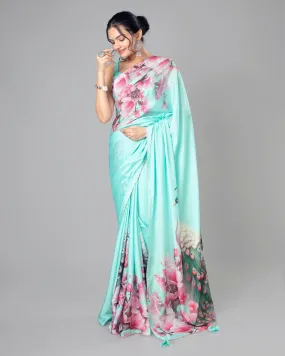 Stylish Peacock Designer Pre-Draped Silk Saree