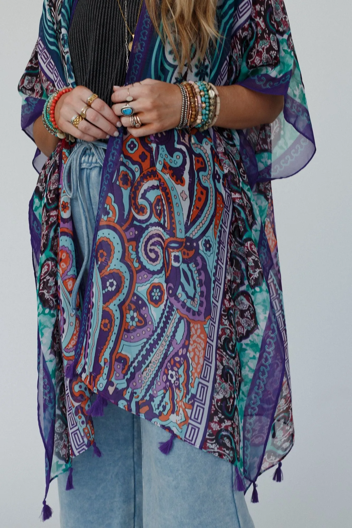 Tabitha Floral Kimono - Teal