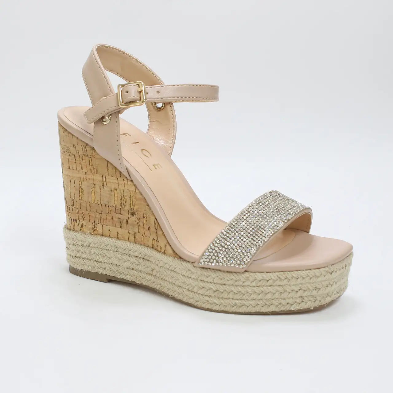 Womens Office Heated Cork Wedge Espadille Silver Embellished