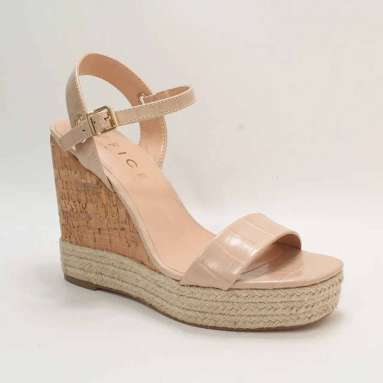 Womens Office Heated Cork Wedge Espadrille Nude