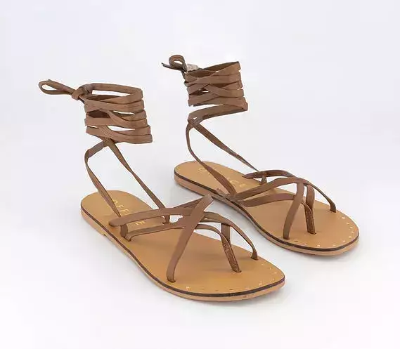 Womens Office Spartacus  Strappy Gladiator Sandals Tan Leather